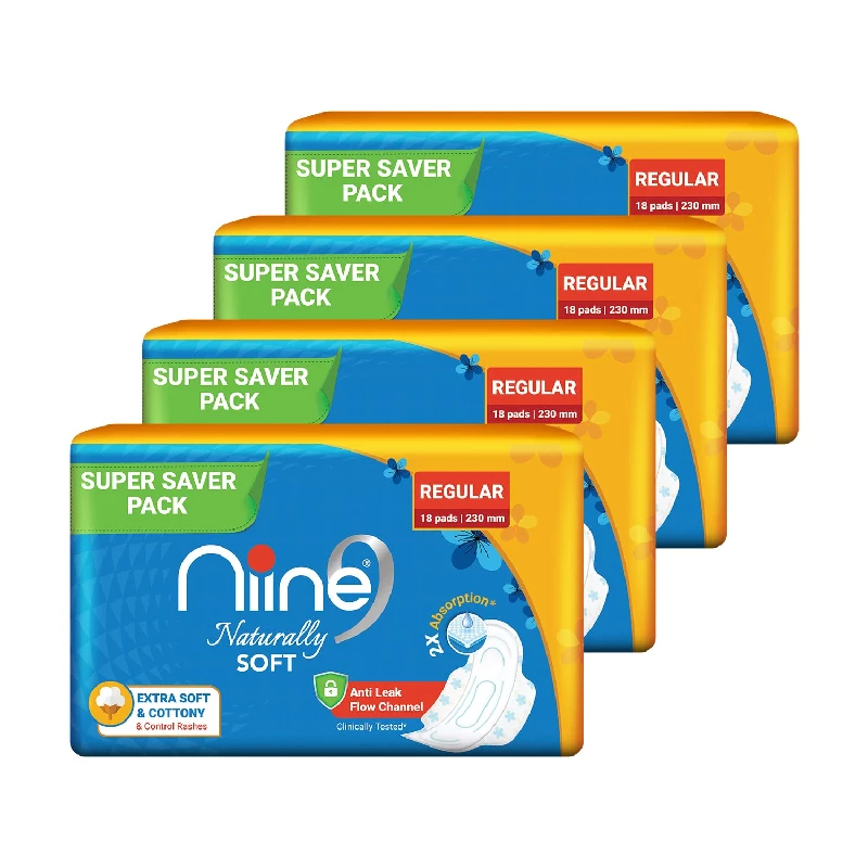 NIINE Naturally Soft Regular Sanitary Napkins (Pack of 4), 72 Pads-1.webp